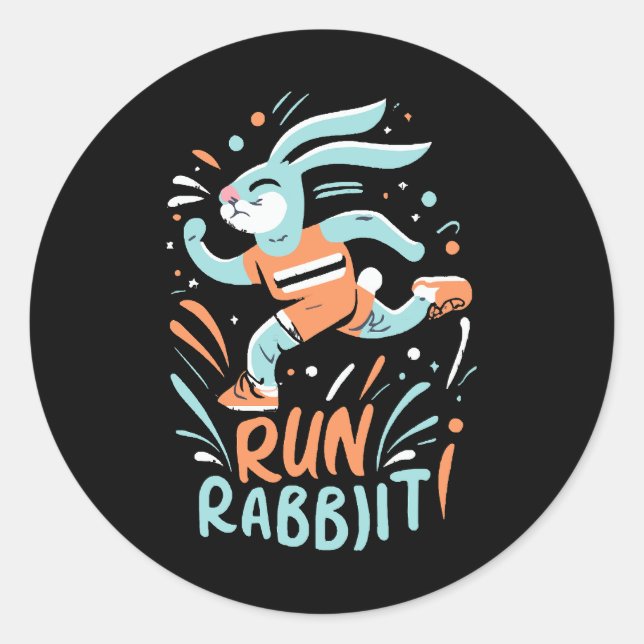run rabbit marathon runner bunny cute classic round sticker (Front)