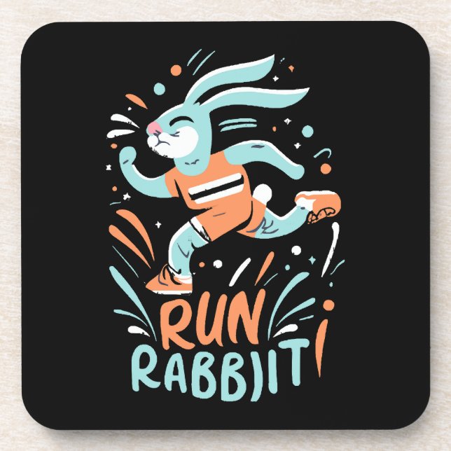 run rabbit marathon runner bunny cute coaster (Front)
