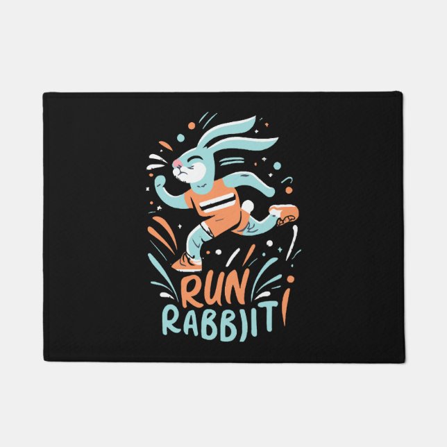 run rabbit marathon runner bunny cute doormat (Front)