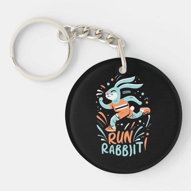 run rabbit marathon runner bunny cute key ring (Front)