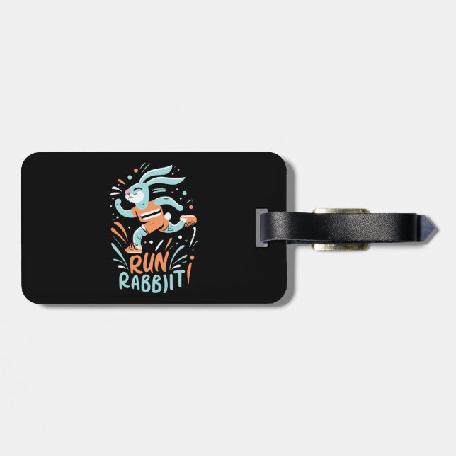 run rabbit marathon runner bunny cute luggage tag (Back Horizontal)