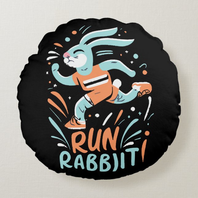 run rabbit marathon runner bunny cute round cushion (Front)