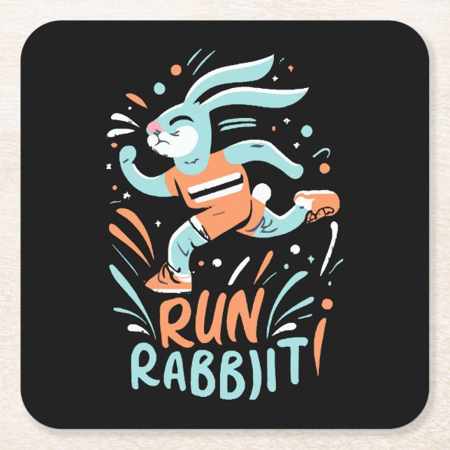 run rabbit marathon runner bunny cute square paper coaster (Front)