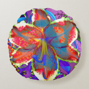 Run Retro red Lily Round Cushion