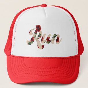 RUN Retro Vintage Rustic Red Hibiscus Pattern  Trucker Hat