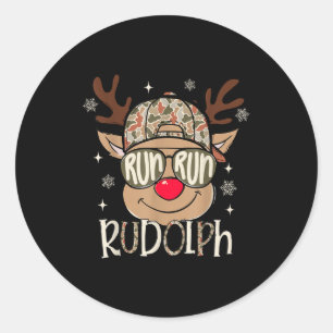 Run Rudolph Santa's Reindeer Christmas Camo Boys T Classic Round Sticker