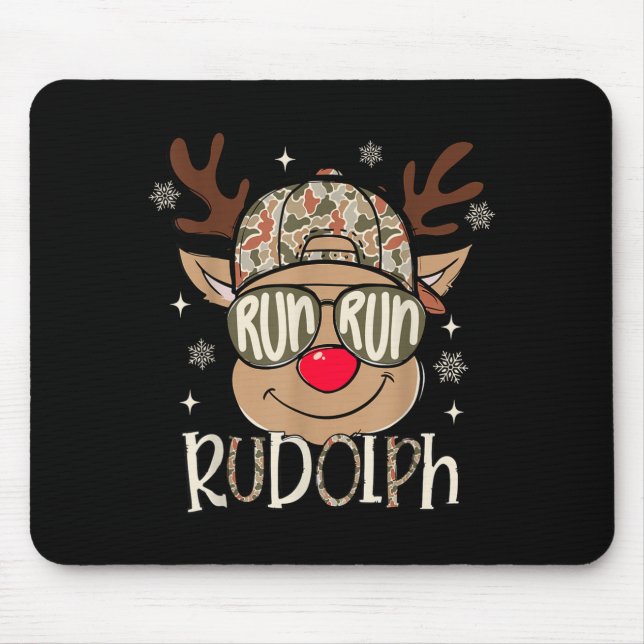 Run Rudolph Santa's Reindeer Christmas Camo Boys T Mouse Pad (Front)