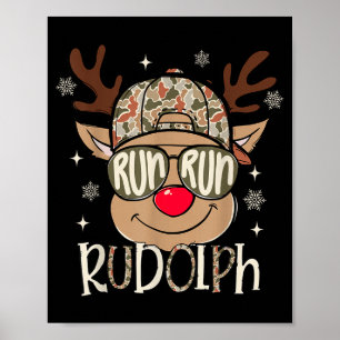 Run Rudolph Santa's Reindeer Christmas Camo Boys T Poster