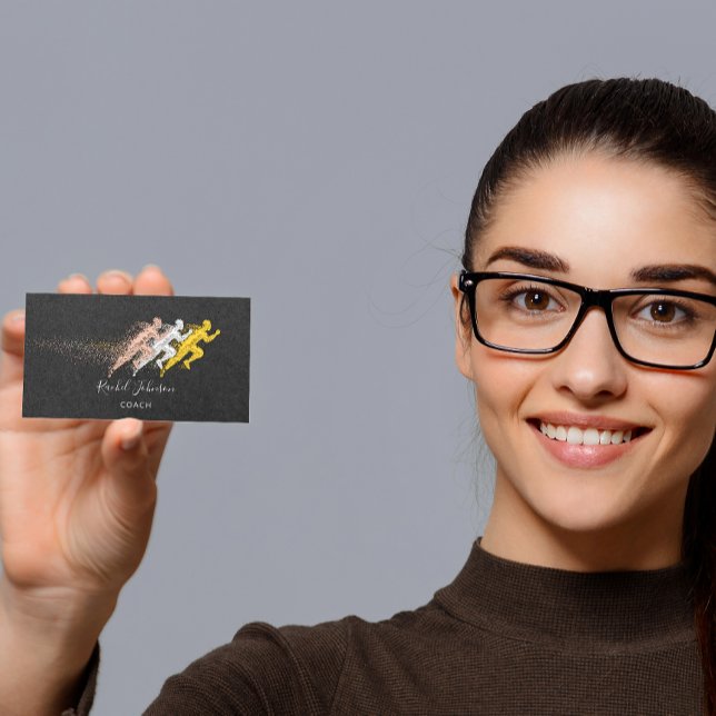 Run Sport Coach Athlete Logo Instructor QR Grey Business Card (Creator Uploaded)