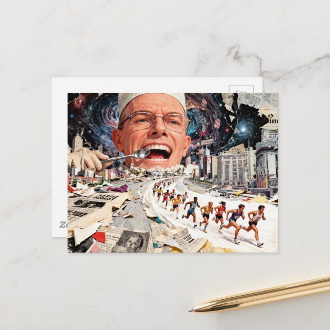 Run! The Denist is Coming A Surreal AI Collage Postcard (Front/Back In Situ)