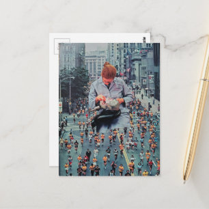 Run! The Denist is Coming A Surreal Collage Retro Postcard
