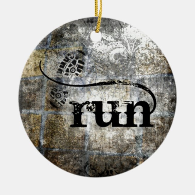 Run w/Shoe Grunge by Vetro Jewellery & Designs Ceramic Ornament (Front)