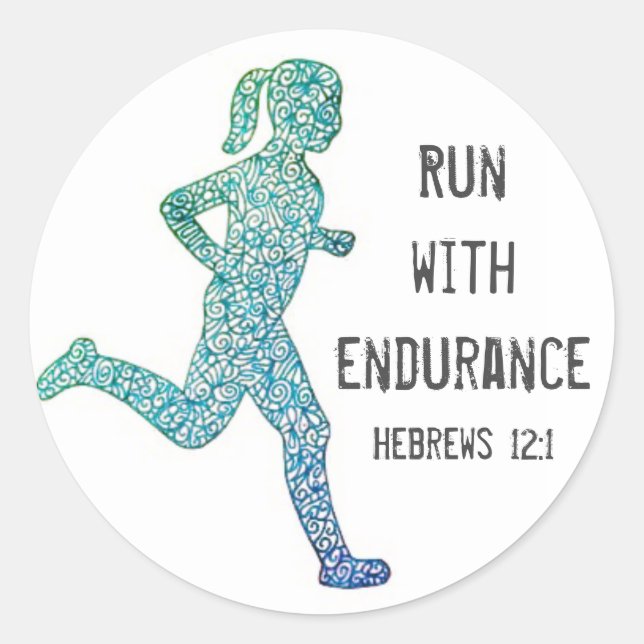 "Run With Endurance" Girl Runner Round Stickers (Front)