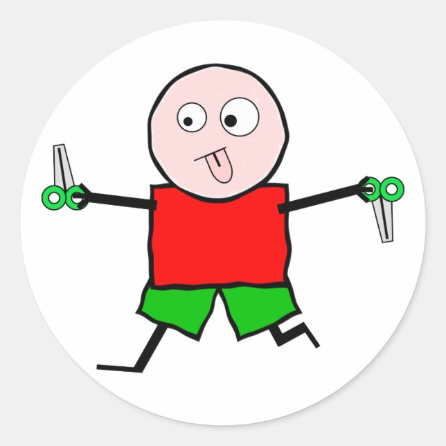 Run with scissors classic round sticker (Front)