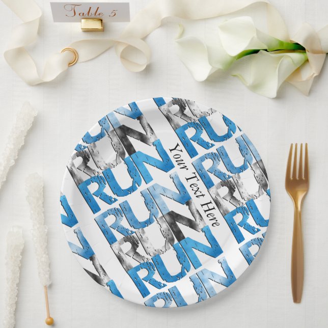 RUN x 3 Runners Pattern Paper Plates (Wedding)
