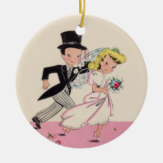 Runaway Bride & Groom Ceramic Tree Decoration (Front)