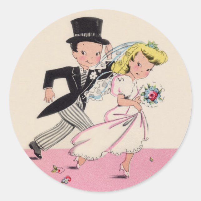 Runaway Bride & Groom Classic Round Sticker (Front)