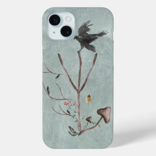 Rune Algiz made of branches with a crow iPhone 15 Mini Case