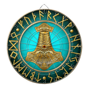 Runes - Thors Hammer - Teal Dartboard