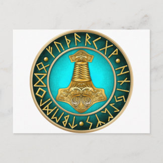 Runes - Thors Hammer - Teal Postcard
