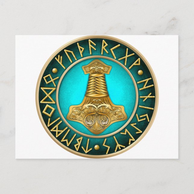 Runes - Thors Hammer - Teal Postcard (Front)