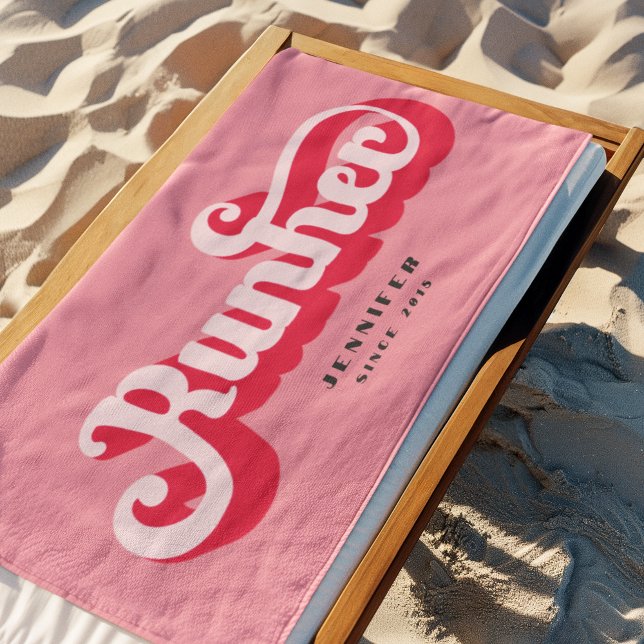 Runher Running Pink Bold Retro Font Motivational Beach Towel (Creator Uploaded)