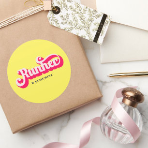 Runher Running Pink Bold Retro Font Motivational Classic Round Sticker