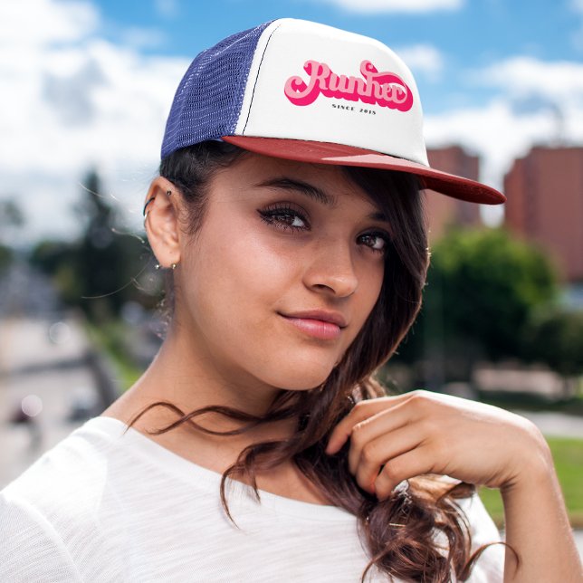 Runher Running Pink Bold Retro Font Motivational Trucker Hat (Creator Uploaded)