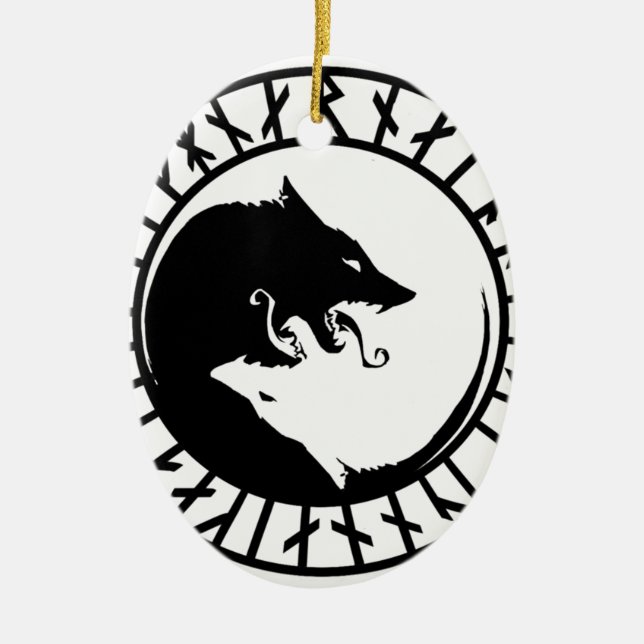 Runic Dire Wolf viking norse nordic runes Ceramic Ornament (Front)