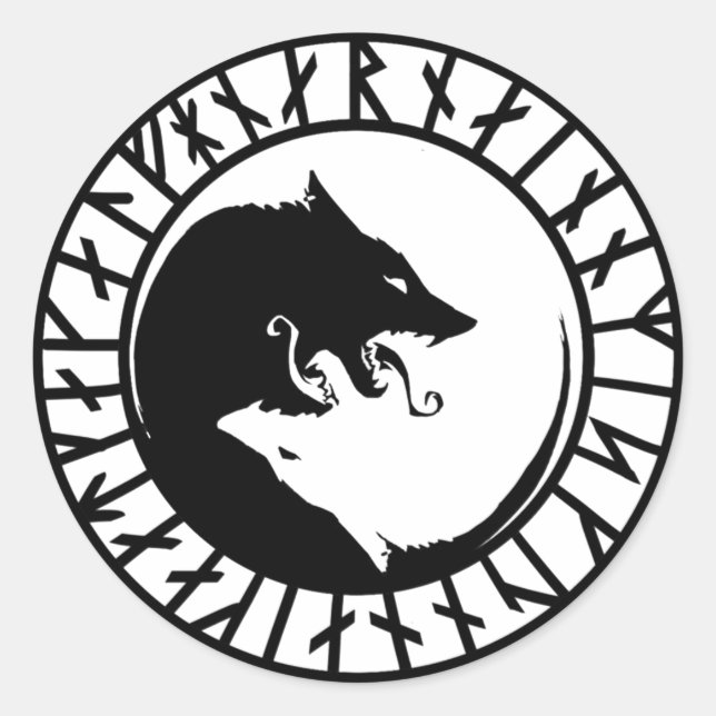 Runic Dire Wolf viking norse nordic runes Classic Round Sticker (Front)