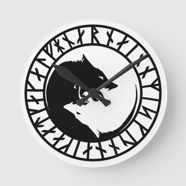 Runic Dire Wolf viking norse nordic runes Round Clock (Front)