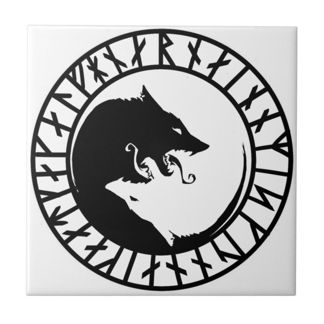 Runic Dire Wolf viking norse nordic runes Tile (Front)
