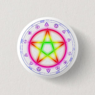 Runic Rainbow Pentacle Pagan Pride design 3 Cm Round Badge