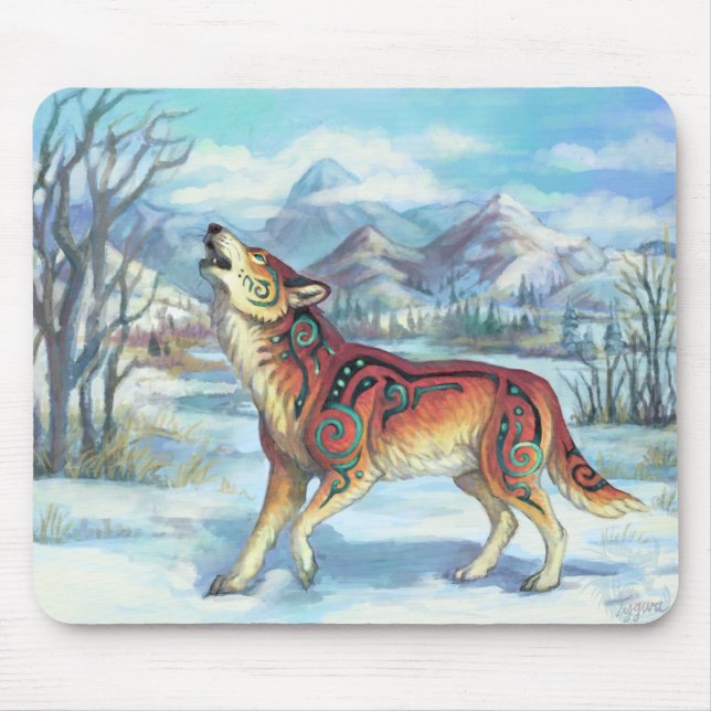 Runic Winter Wolf Mouse Pad (Front)
