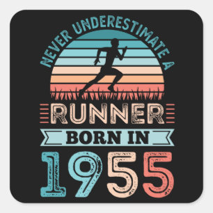 Runner born in 1955 70th Birthday Gift Running Dad Square Sticker