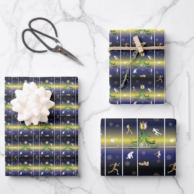 Runner Christmas Tree - Girls Running Wrapping Paper Sheet (Front)