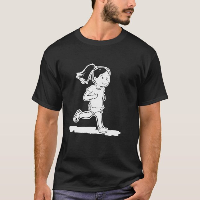 Runner Girl Cartoon Style Jogger Racewalking T-Shirt (Front)