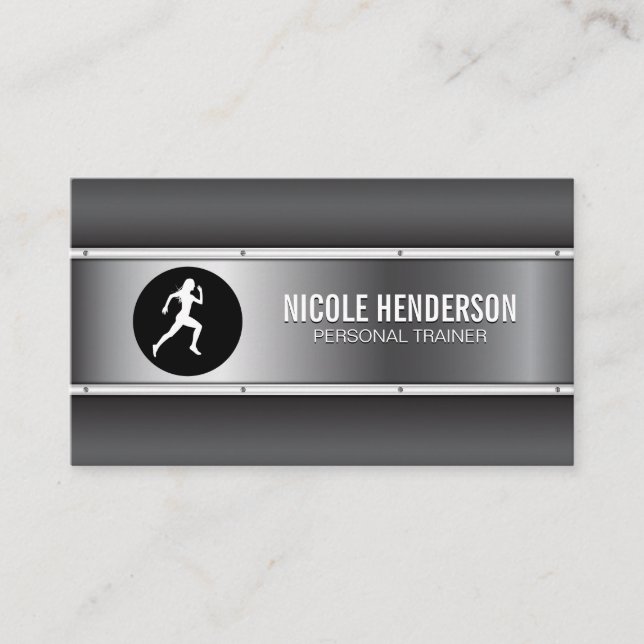Runner Icon | Metallic Industrial Business Card (Front)