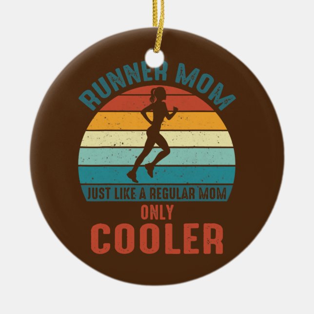 Runner Mum Cool Running Girl Retro Future Ceramic Ornament (Front)