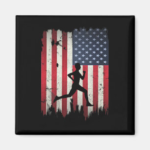 Runner Running Usa American Flag 4th Of July Patri Magnet