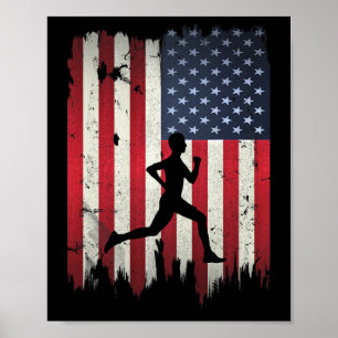 Runner Running Usa American Flag 4th Of July Patri Poster