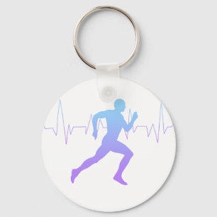 Runner Silhouette Gradient With Heart Beat Line Key Ring