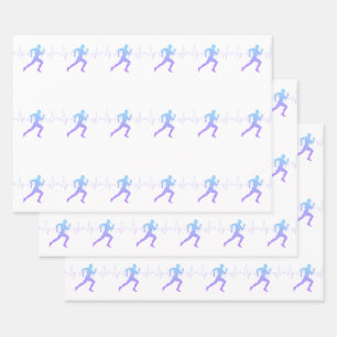 Runner Silhouette Gradient With Heart Beat Line   Wrapping Paper Sheet