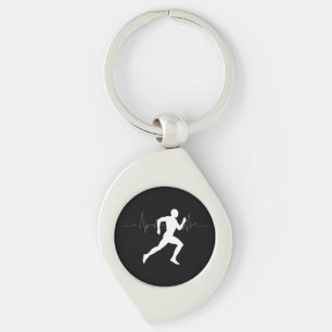 Runner Silhouette With Heart Beat Line  Key Ring