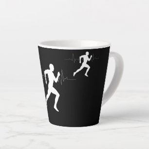Runner Silhouette With Heart Beat Line   Latte Mug