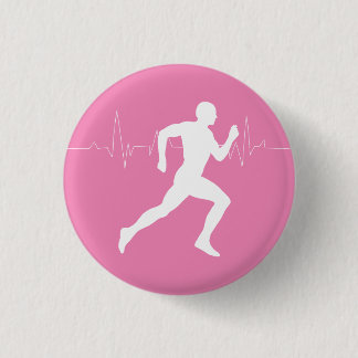 Runner Silhouette With Heart Beat Line Pink 3 Cm Round Badge