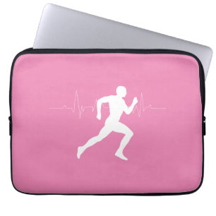 Runner Silhouette With Heart Beat Line Pink  Laptop Sleeve