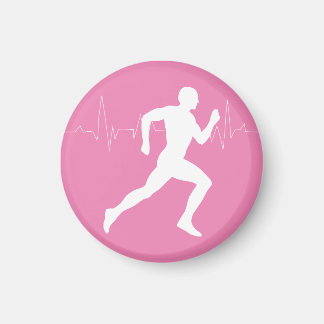 Runner Silhouette With Heart Beat Line Pink Magnet