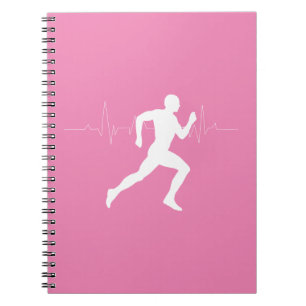 Runner Silhouette With Heart Beat Line Pink  Notebook