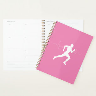 Runner Silhouette With Heart Beat Line Pink   Planner